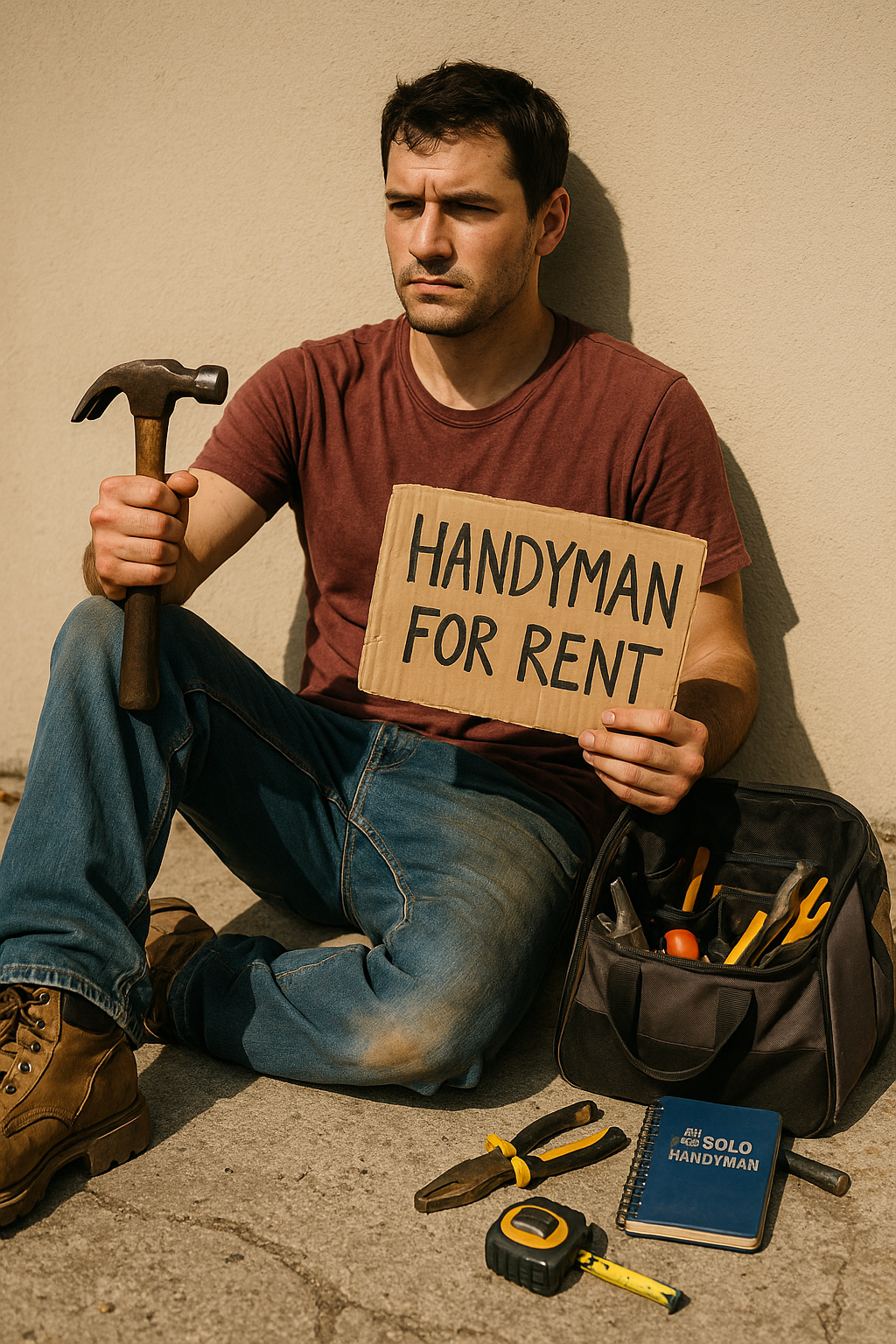 A Handyman sitting on the ground